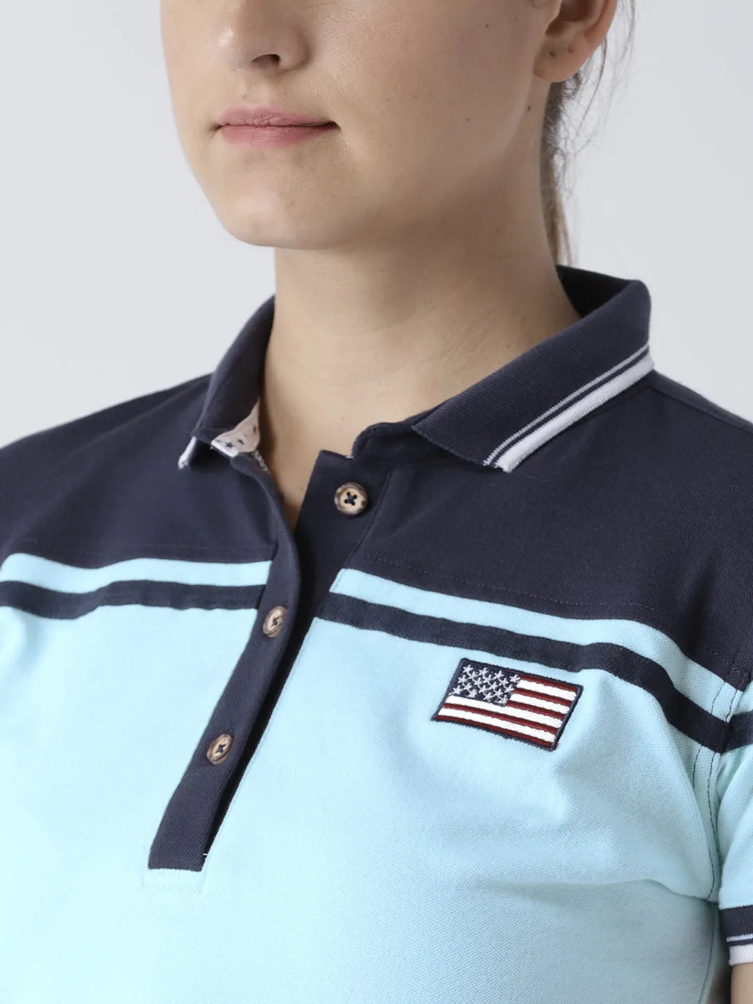 Women Blue and Navy Blue Polo T-shirt