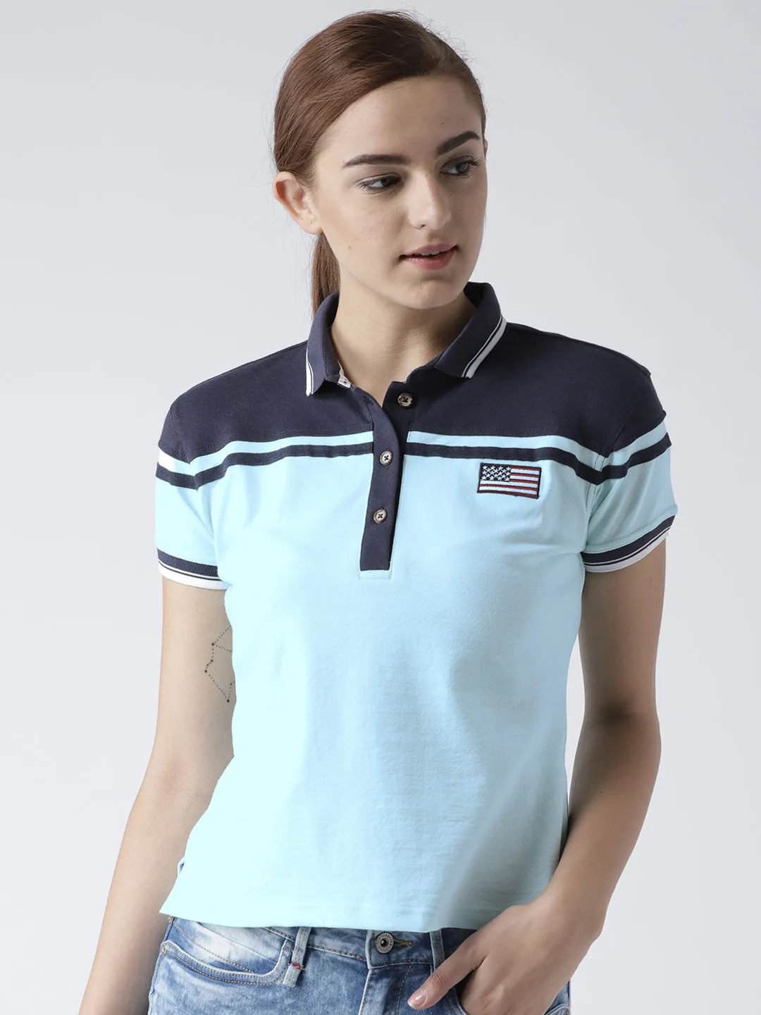 Women Blue and Navy Blue Polo T-shirt